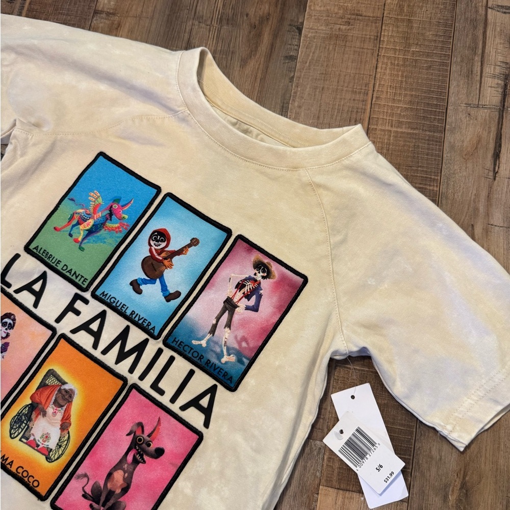 Disney Pixar NEW Coco Loteria Print Kid’s Crewneck Stone Wash Tee Size 5/6 - Picture 2 of 5